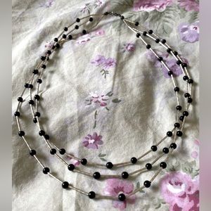 Layered bead necklace (no stretch) black and silver/white